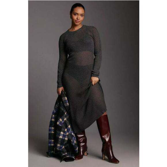 NEW! Daily Practice Anthropologie Sheer Sparkle Sweater Midi Dress MP Gray $118 - Picture 13 of 13